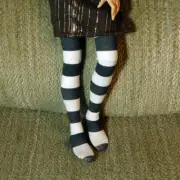 1/4 Scale BJD Minifee Sized Stockings - Goth Black and White Stripes