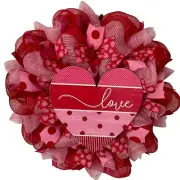 Wood Love Heart Handmade Deco Mesh Valentines Day Wreath