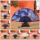 Flower Printing Dance Hand Fan Vintage Folding Fan Foldable Silk Fan Hanfu