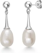 [Gem Stone King] 925 Sterling Silver Cultured Freshwater Pearl Drop Earrings For Women | Pearl: 8-9MM | 1 Inch, Pearl, cultured freshwater pearl