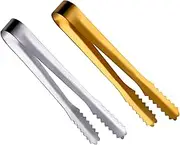 2 Pcs Gold Mini Serving Tongs — Stainless Steel Ice Tongs for Icing, Sugar, Buffet, Grill, Kitchen, Bar, Appetizers, Biscuit, Candy, and Ice Bucket, Reusable Food Clip for Daily Use