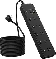 Power Board Individual Switch,11-in-1 Power Strip with 5 AC Outlets, Surge Protector Powerboard with 6 USB Ports(4 USB C Outlets), 1.8m Extension Cord Power Strip,Wall Mount for Home Office Black