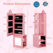 3-in-1 Kids Jewelry Armoire with Mirror & Clothes Rack, Pink, 34x30x1.17m