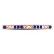 10k Rose Gold Round Blue Sapphire Flourished Stackable Band Ring 1/6 Cttw