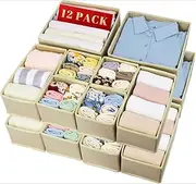12 Pack Drawer Organisers, Foldable Draw Organisers, Drawer Dividers Storage Bins, Nursery Drawer Organisers, Closet Organiser for Clothes, Underwears, Baby Clothing, Socks, Bra, Towels, Ties