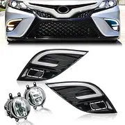 Fancemot LED White Daytime Running Lights (DRL) LED Amber Turn Signal Lights LED Blue Low Beam Headlights Fog Lights Compatible with 2018-2020 Toyota Camry SE XSE TRD