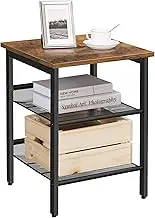 VASAGLE End Table, Nightstand with 2 Adjustable Mesh Shelves, Industrial Side Table for Living Room, Stable Metal Frame, Easy Assembly, Rustic Brown and Black ULET23X