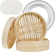 Dumpling Bamboo Steamer 10 Inch 2 Tier Bamboo Food Steamer Basket Easy to Clean Versatile Wood Dumpling Steamers for Kitchen Restaurant Breakfast Shop