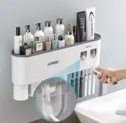 Wall-mounted Toothbrush Holder With 2 Toothpaste Dispenser Punch-free Bathroom