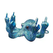 Catzon Middle Finger Octopus Glows at Night Weird Decor for Garden Fish Tank-Blue
