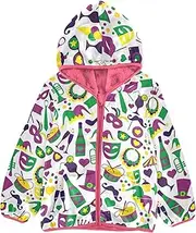[GuoChe] Boys Winter Coats Sherpa Lined Mardi Gras Carnival Colorful Fat Tuesday Kids Outerwear Boys pink Baby Girl Zip Up