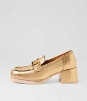 New Django & Juliette Ambato Old Gold Tumble Leather Heels Womens Shoes