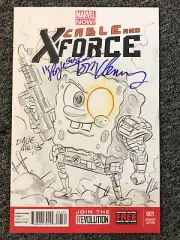 CABLE AND X-FORCE 01 Sketch Cover SPONGEBOB by Dave Aikins signed by TOM KENNY