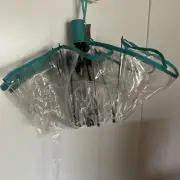 Transparent Clear Fully Automatic Three-fold Umbrella 38” Teal Trim & Handle