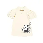 Short Sleeve Panda Print Dress Summer Outfit with Mandarin Collar for Girls