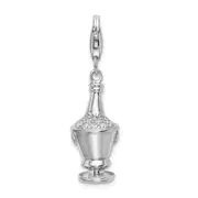 Sterling Silver Amore La Vita Rhodium-Plated Polished 3-D Cz Champagne In Ice Bucket Charm With Fancy Lobster Clasp