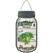 Broccoli Farmers Market Novelty Metal Mason Jar Sign 4" x 8"
