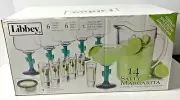 NIOB! LIBBEY Salty MARGARITA 14 Piece Glasses, Shotglasses & Pitcher Set & Salt!