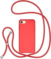 UEEBAI Crossbody Lanyard Phone case for iPhone SE 2022 5G/iPhone 7/iPhone 8/iPhone SE 2020, Silicone Phone Cover with Adjustable Necklace Strap Shockproof Cover Case for iPhone SE3/SE2 - Red