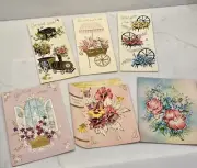 6 VTG GET WELL SOON GREETING CARDS A BOOK OF CHEER PINKS BLUES FLOWERS USA