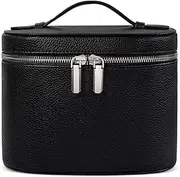 Travel Makeup Bag with Compartments, Portable Cosmetic Organiser, Handle, Toiletry Case for Women (Black)