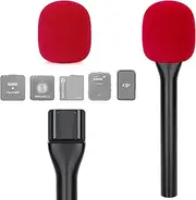 YOUSHARES Mic Holder for DJI RODE Microphone, Mic Handle Interview Stand for Wireless GO II and More Lavalier Mics with Mic Cover Foam Adapter for Interview, Vlogging, Podcast(Red Foam)