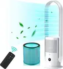 Bladeless Tower Fan and Air Purifier in One, True HEPA Filter 99.97% Smoke Dust