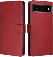 Compatible with Google Pixel 6a 5G PU Leather Phone Cover,Compatible with Google Pixel 6a 5G Card Slots Flip Stand Wallet Case Red