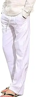 [Generic] Men's Loose Linen Pajamas Pants Casual Lightweight Elastic Waist Yoga Pant Relaxed Open Button Mens Beach Trousers, White, Small