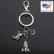 Rocket Spaceship Astronaut Planet Saturn Moon Star Pendant Charms Keychain Clip