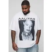 Mens White Plus Oversized Aaliyah License Print T-Shirt