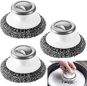 3 Pieces Stainless Steel Wool Scrubber with Handle,YuCool Pot Scrubbers Dish Scrubber Cleaning Brush Wash Stainless Steel Scrubbing Brushes for Pots,Pans,Grills,Sink