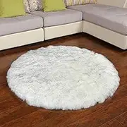 Fluffy Shaggy Faux Sheepskin Carpets for Chair Floor, Ultra Soft Round Non-Slip Rug, Washable Cozy Wool Area Rug for Living Room Bedroom Floor Décor Photo Props Background(White Grey,35cmx35cm)