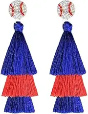 [QRH] Colorful Game Day Tassel Drop Earrings Sport Baseball Layered Tassel Earrings Softball Fun Team Color Supports Fan Jewelry Gift