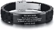 [MPRAINBOW] Stainless Steel To My Son Bracelet,Inspirational Bracelets,Personalized Gifts to My Son,Son Bracelet from Mom and Dad,Ajustable Wristband Silicone Bracelet,Motivational Birthday Graduation