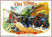 1902 On Time! Locomotive Smoke Vintage Cigar Tobacco Box Crate Inner Label Print