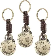MUCKLILY Men's Poker Keychain Set 3pcs Game Keychain Playing Card Holder and Lucky Pendant Stylish Car