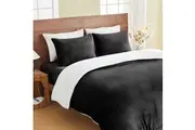 LINENOVA 2 In 1 Warm Teddy Fleece Sherpa Quilt Cover/Blanket Pillowcases Set - Double,Black