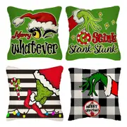 4pcs Christmas Pillow Covers Cute Print Throw Cushion Case for Couch Sofa Bed Bedroom Home Decor-Style 1 and Style 2 and Style 3 and Style 4