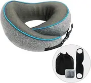 [Generic] Travel Pillow Pure Memory Foam Neck Pillow Comfortable & Breathable Cover Machine Washable, Airplane Travel Kit with 3D Contoured Eye Masks Earplugs and Luxury Bag Adjustable Clips (Black)