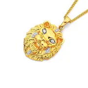 9ct Two Tone Lion Head Pendant With Diamonds