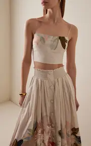 [Adam Lippes] Bex Rhododendron-Printed Cotton-Voile Crop Top