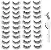 20 Pairs Handmade False Eyelashes Long Thick Lashes Makeup with False Lashes Tweezers Black