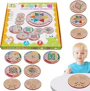 Checkers and Chess Board Game - 10-in-1 Multifunctional Wooden Checkers Board Game,Interactive Educational Toys for Home Travel Family Gatherings Parties