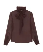 lavallière-neck blouse in crepe muslin FR42 Red