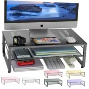 2-Tier Metal Monitor Stand Riser, Desk Accessories & Workspace Desk Black