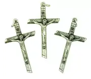 Silver Tone Cross Log Crucifix Pendant for Rosary, Lot of 3, 1 5/8 Inch