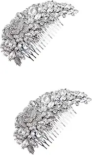 Healeved 2pcs Women Hair Comb Tiara Hair Comb Wedding Bridal Hair Comb Women Silver