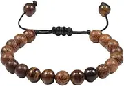[GingerBrowne] Handcrafted Tiger Eye and Wood Mala Bracelet - Adjustable Macrame Men's Bracelet - Gemstone Jewelry for Him - Unique Bracelet Men for Boyfriend or Husband by Ginger Browne