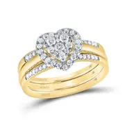 14k Yellow Gold Diamond Heart Bridal Wedding Ring Set 1/2 Cttw